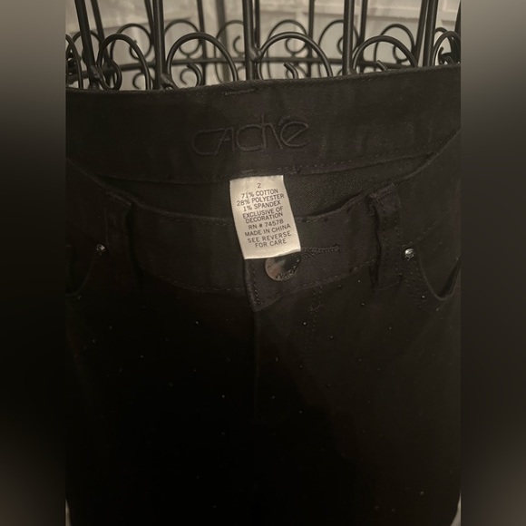 CACHE Black Denim Studded Black Bead/Stud Jean Pants Size 2 - Picture 3 of 12